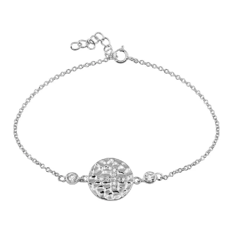 Silver 925 Rhodium Plated Circle Flower CZ Inlay Bracelet - BGB00138