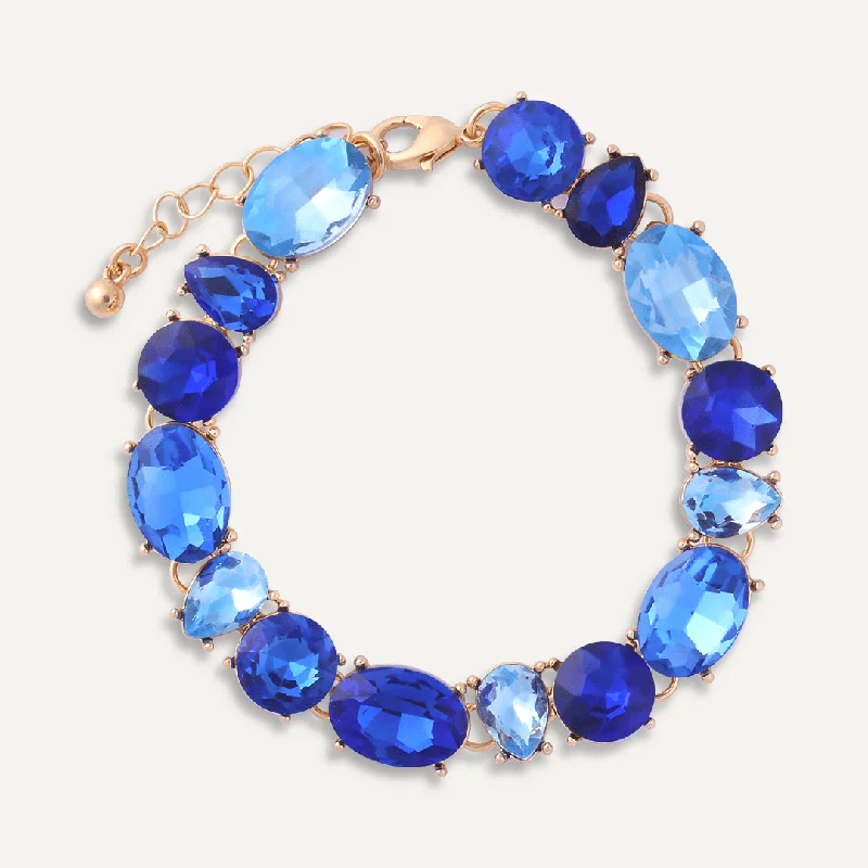 Mixed Cut Blue Jewel Clasp Bracelet In Gold-Tone