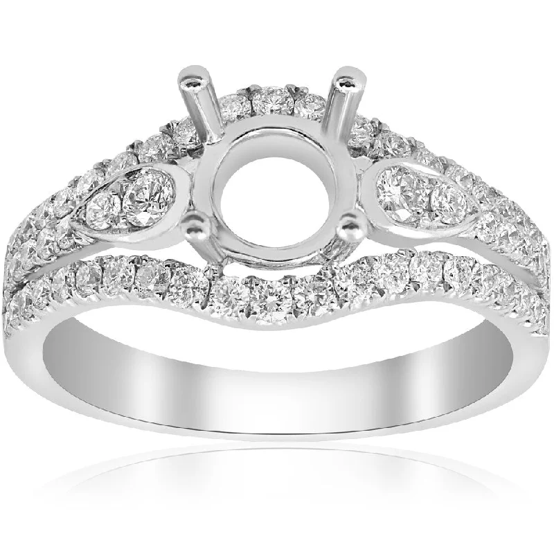 18K White Gold .64 ct TW Diamond Multi Row Vintage Engagement Ring Setting Semi Mount (F-G,VS1-VS2)