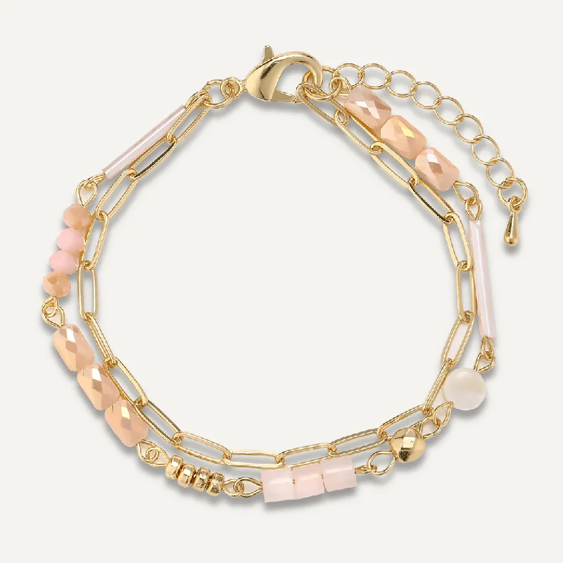 Multi-row Pink Mixed Crystal Bracelet In Gold-Tone