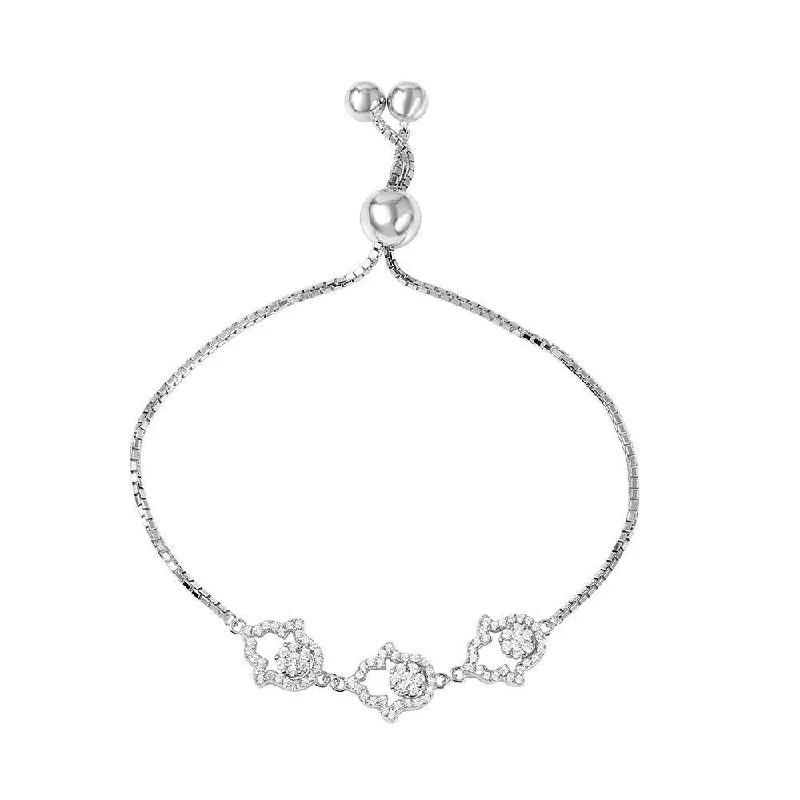 Silver 925 Rhodium Plated Open CZ Hamsa Hand Lariat Bracelet - GMB00037