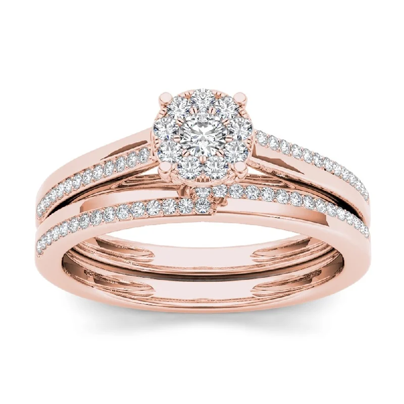 De Couer 10k Gold 1/3ct TDW Diamond Engagement Ring Set