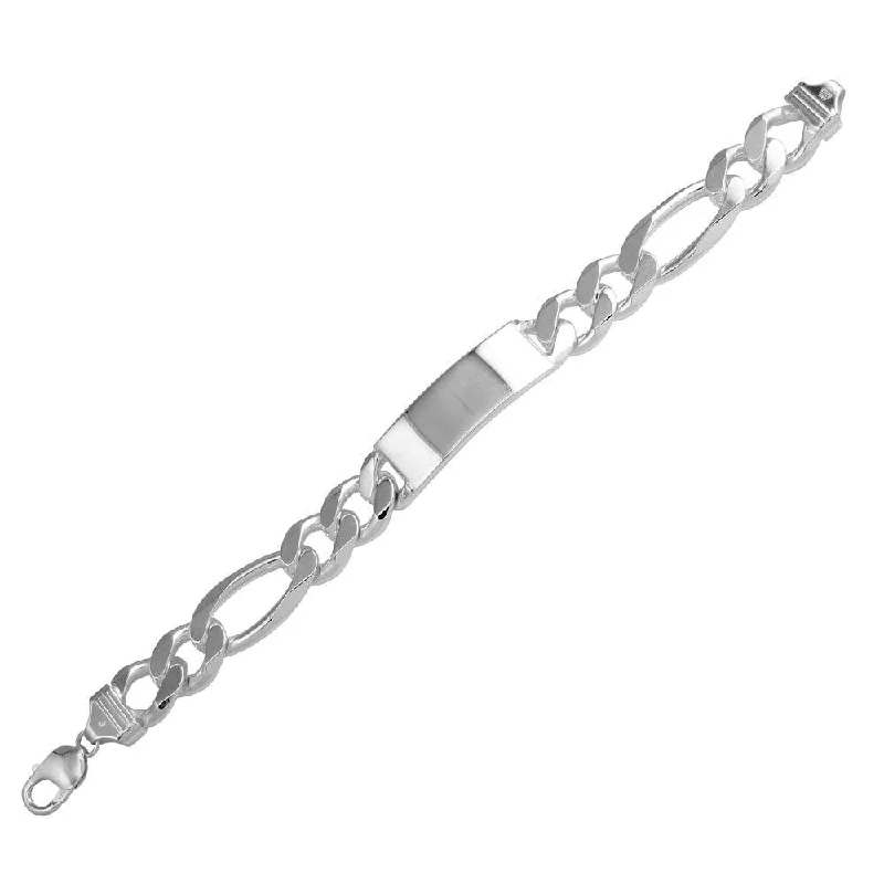 High Polished 925 Sterling Silver Engravable ID Figaro 400 Bracelet 16.3mm - ID-FIG400