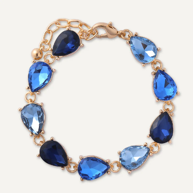 Blue Teardrop Jewel Clasp Bracelet In Gold-Tone