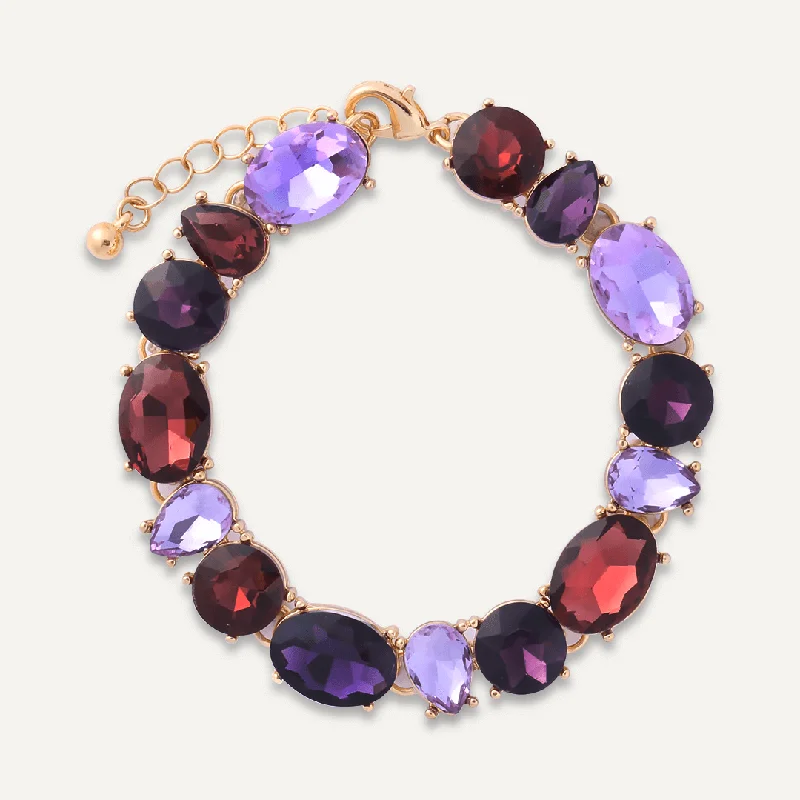 Mixed Cut Purple Jewel Clasp Bracelet In Gold-Tone