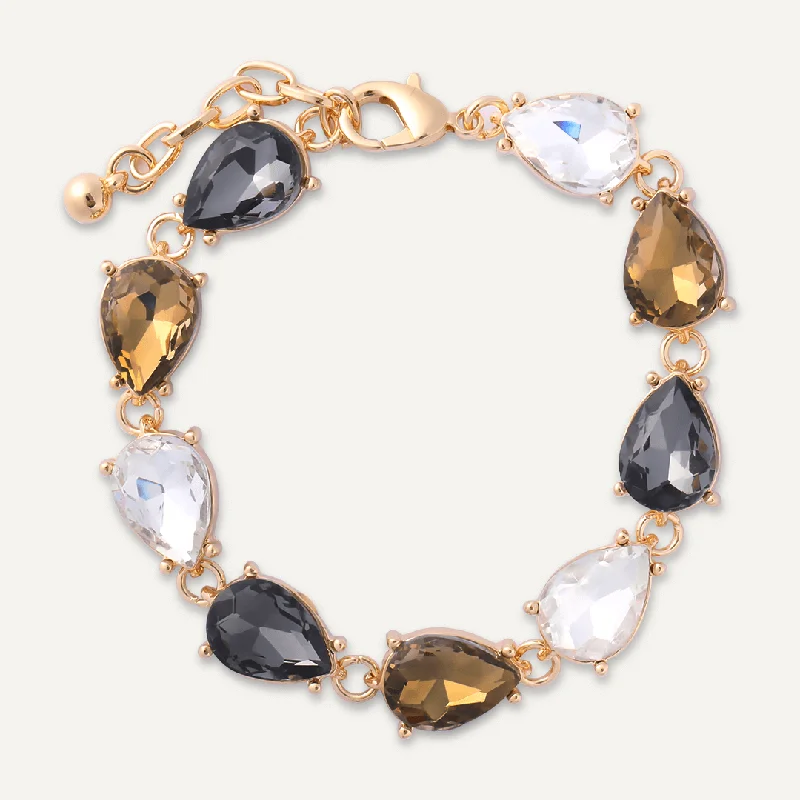 Smokey Brown Teardrop Jewel Clasp Bracelet In Gold-Tone