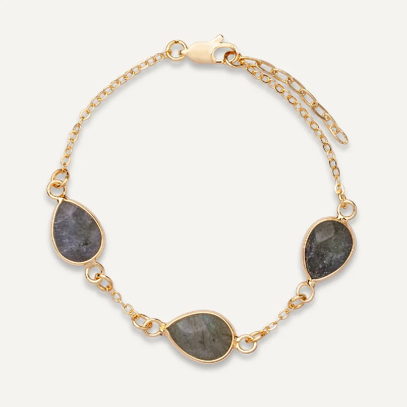 Natural Labradorite Stone Clasp Bracelet In Gold-Tone