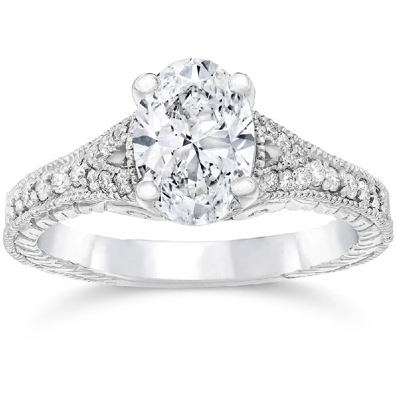 14k White Gold 1 1/4ct TDW Vintage Oval Diamond Engagement Ring