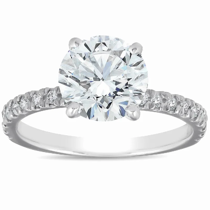 2 1/3 Ct Diamond Solitaire Engagement Ring 14k White French Pave Set