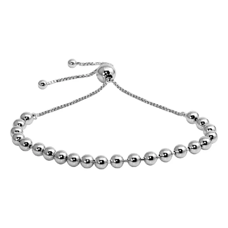 Rhodium Plated 925 Sterling Silver Beaded Lariat Bracelet - DIB00060RH