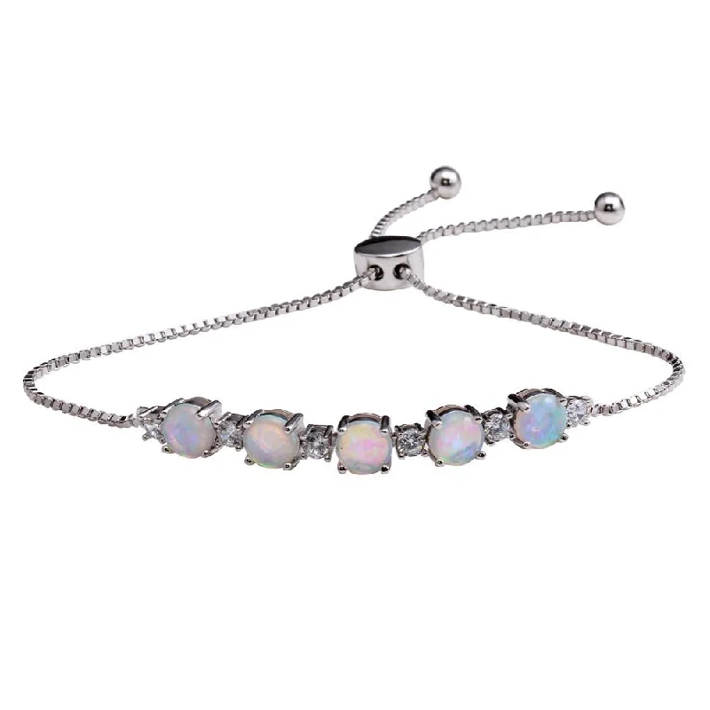 Rhodium Plated 925 Sterling Silver CZ and Synthetic Opal Lariat Bracelet - STB00566RH