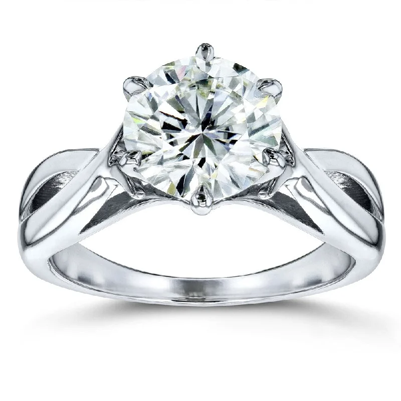 Annello by Kobelli 14k White Gold 1 7/8 Carat 6-prong Round Moissanite Solitaire Brided Shank Engagement Ring (GH/VS)