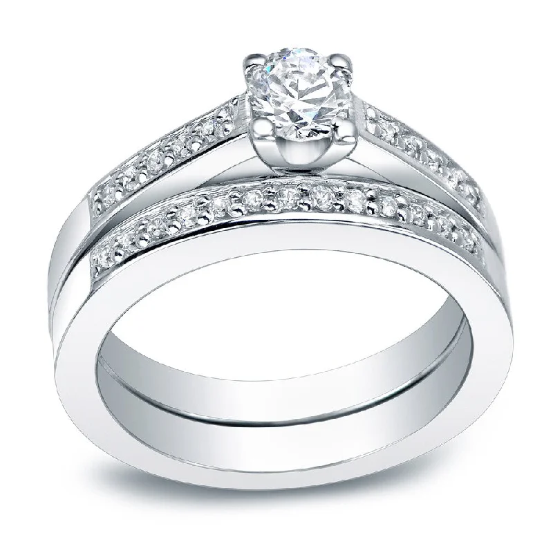 Auriya 1ct TDW Certified Round Diamond Engagement Ring Set Platinum