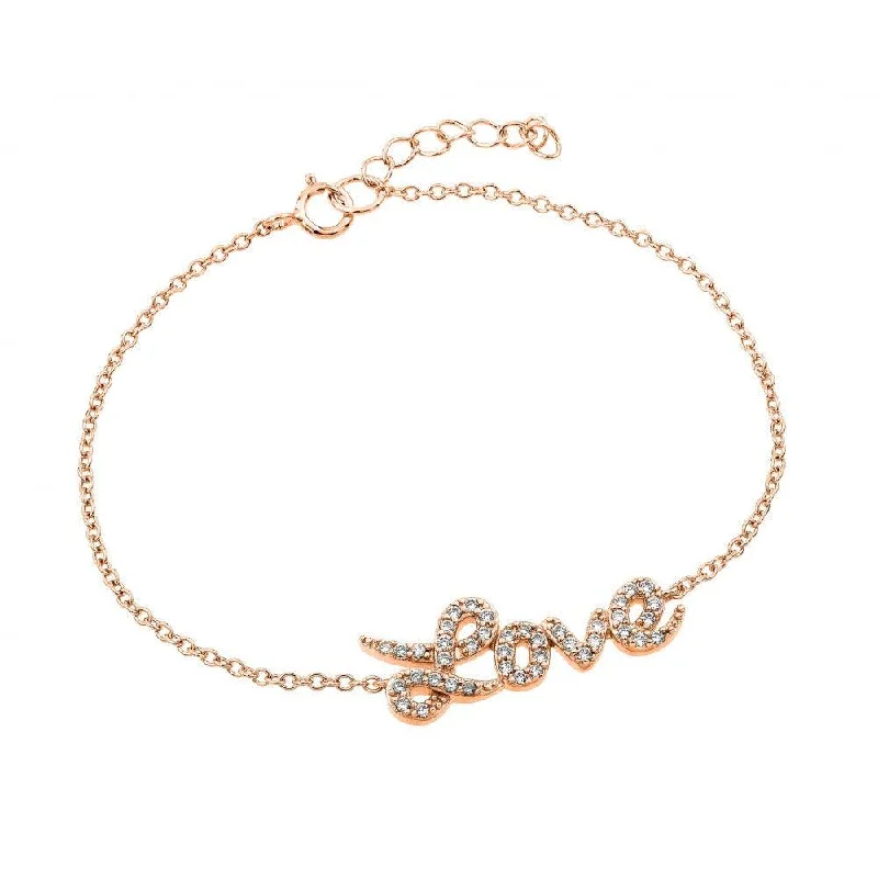 Silver 925 Rose Gold Plated Love CZ Inlay Bracelet - BGB00188RGP