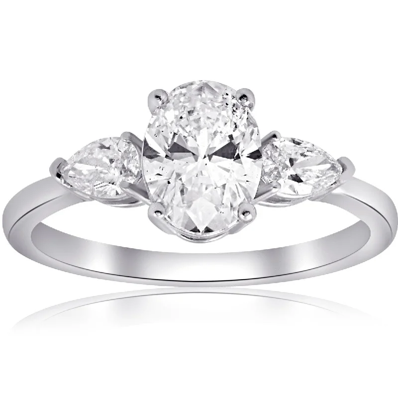 1 3/8CT Oval & Pear Shape Diamond Engagement Ring 14k White Gold