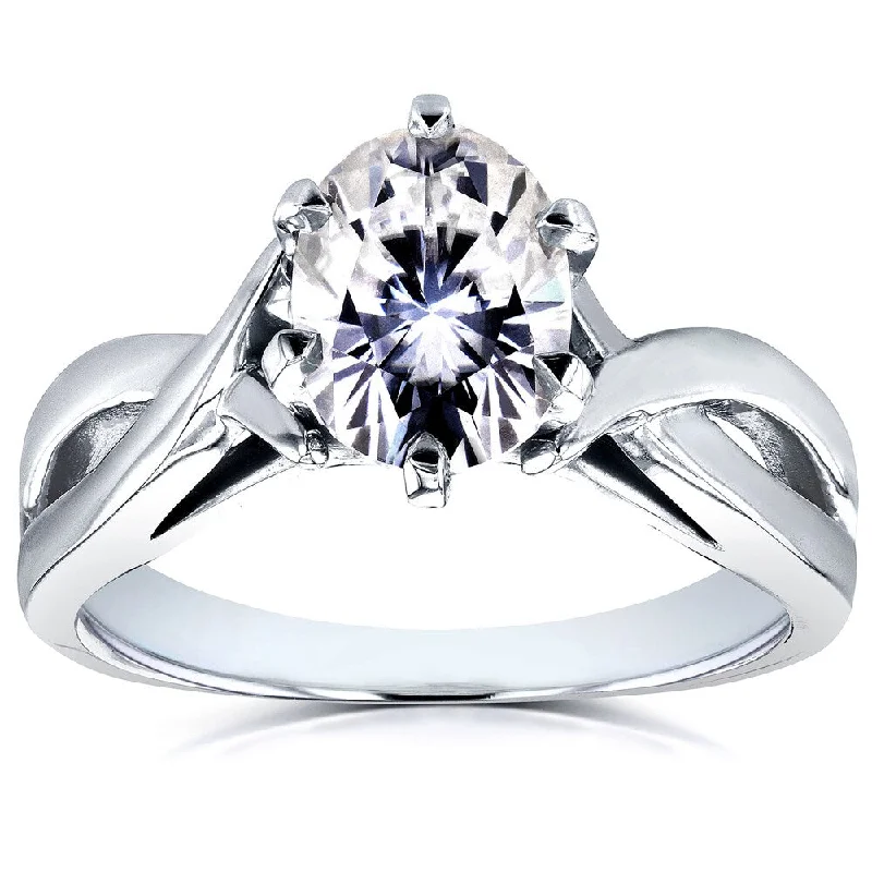 Annello by Kobelli 14k White Gold 1 1/2ct Oval Forever One Moissanite Solitaire Crossover Engagement Ring (DEF/VS)