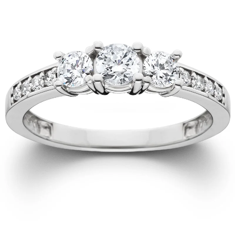 Platinum 1Ct Lab Grown Diamond Three Stone Engagement Ring