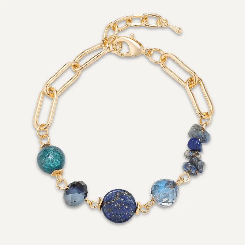 Blue Semi-Precious Stone & Crystal Clasp Bracelet In Gold-Tone