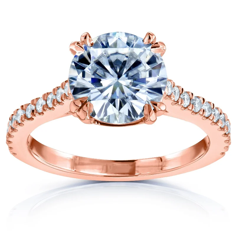 Annello by Kobelli 14k Rose Gold 2 1/5ct TGW Round Brilliant Moissanite and Diamond Halo Engagement Ring (GH/VS, GH/I)