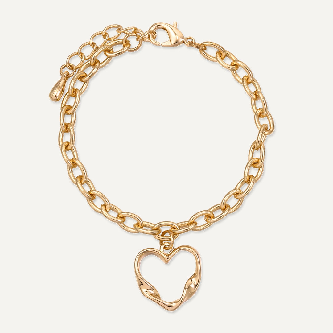 Open Heart Charm Chain Bracelet In Gold-Tone