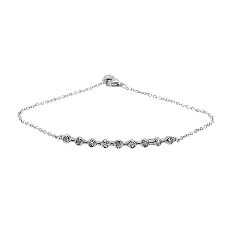 Rhodium Plated 925 Sterling Silver Round CZ Bar Bracelet with CZ - BGB00299