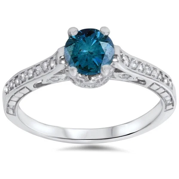 14k White Gold 1 1/4ct TDW Blue Diamond Vintage-style Engagement Ring