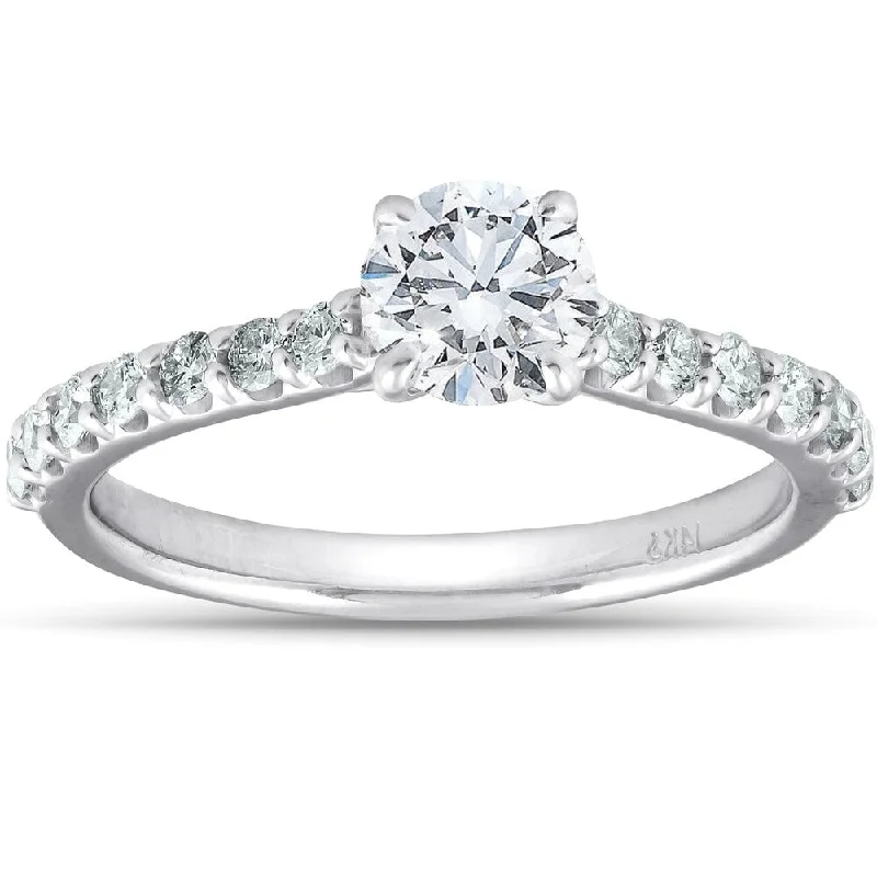 14k White Gold 1 1/4 Ct TDW Round Diamond Engagement Ring with Side Stones