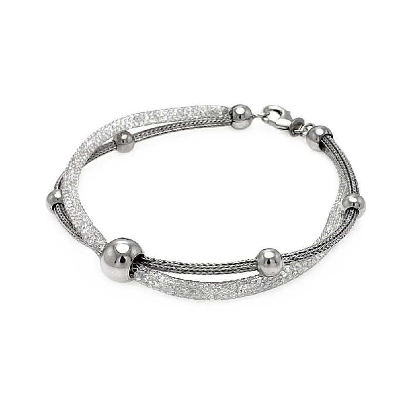 Silver 925 Two Tone Rhodium Plated Italian Two Strand Multiple Graduate Beads Bracelet - ITB00075RH