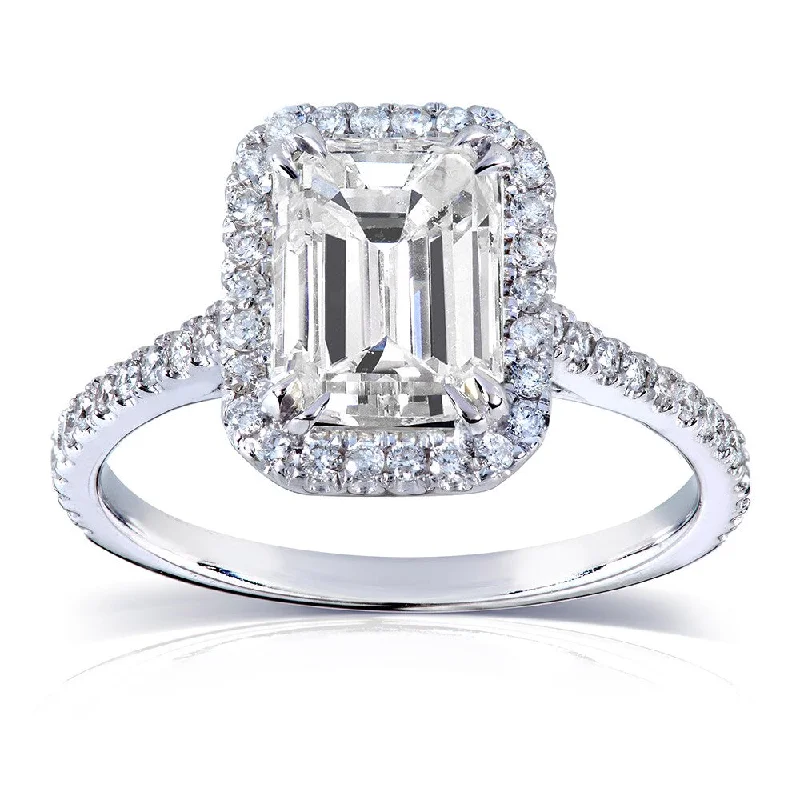 Annello by Kobelli 14k White Gold 2ct TGW Emerald-cut Moissanite and Diamond Engagement Ring