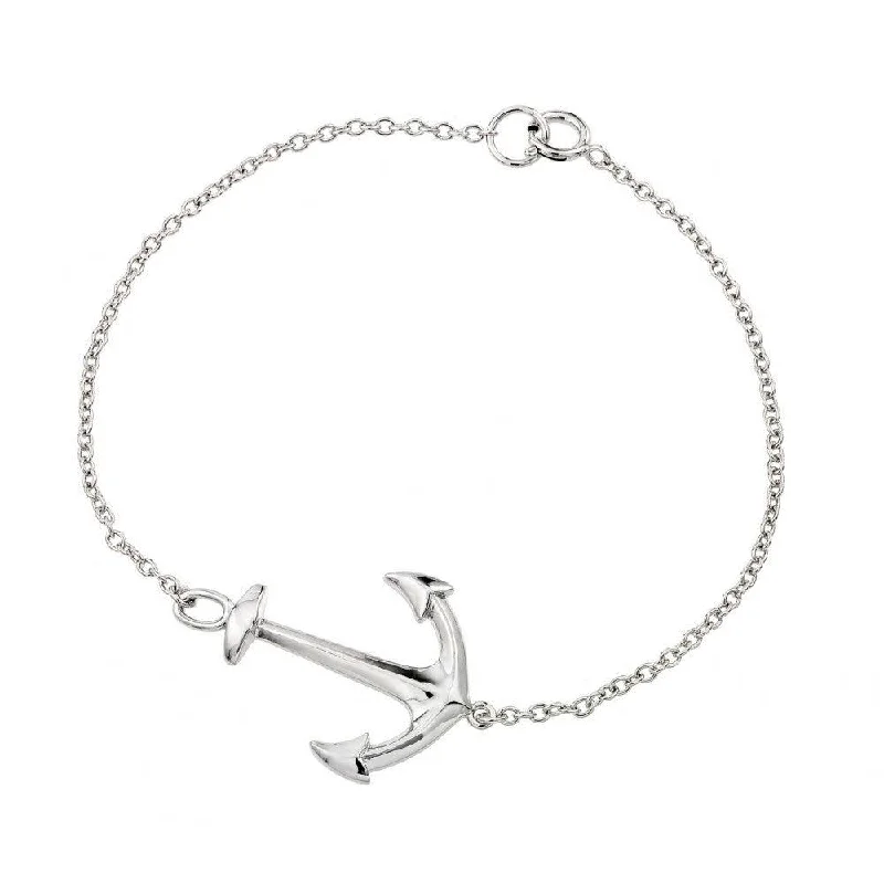 Silver 925 Rhodium Plated Anchor Bracelet - BGB00187