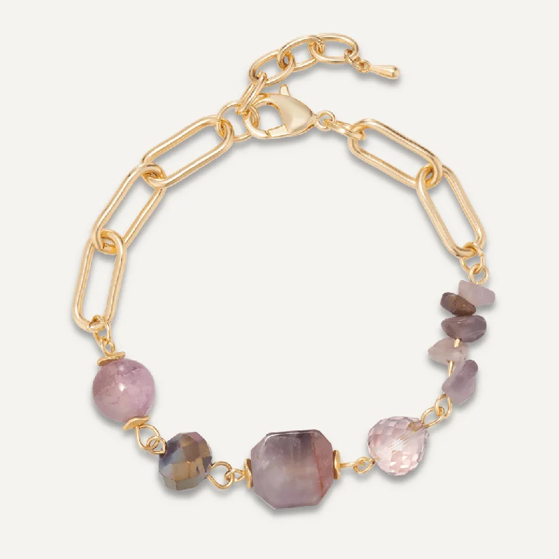 Purple Semi-Precious Stone & Crystal Clasp Bracelet In Gold-Tone