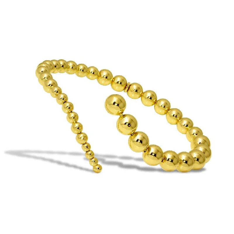 Gold Plated 925 Sterling Silver Beaded Wavy Journey Cuff Bracelet - ITB00212GP