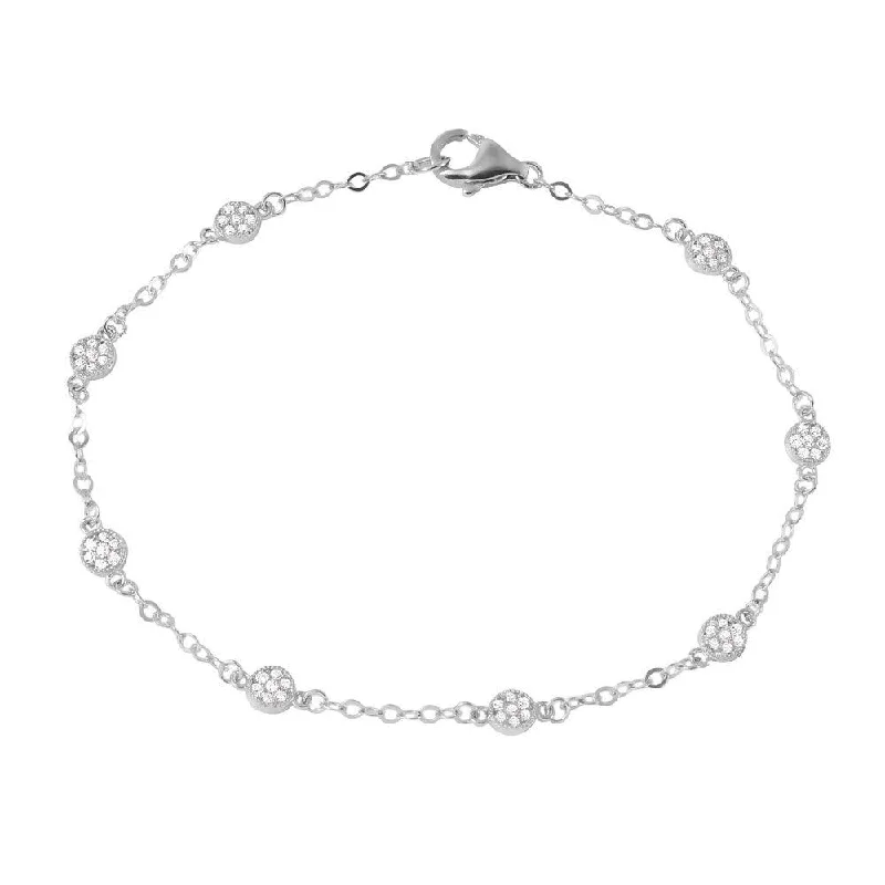 Silver 925 Rhodium Plated Small Round Floral CZ Bracelet - GMB00020