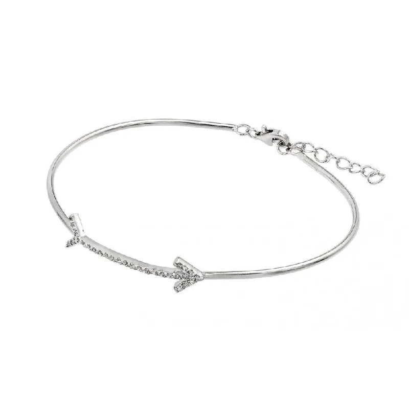 Silver 925 Rhodium Plated Arrow Clear CZ Bracelet - BGB00206