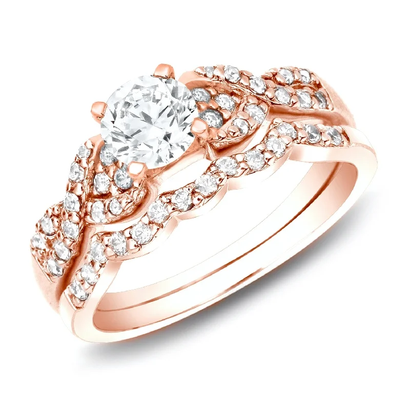 Auriya 3/4ctw Braided Twist Diamond Engagement Ring Set 14k Rose Gold