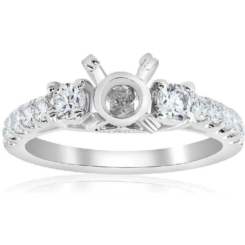 18K White Gold .56 ct TW Diamond 3-Stone Vintage Engagement Ring Setting Semi Mount (F-G,VVS1-VVS2)