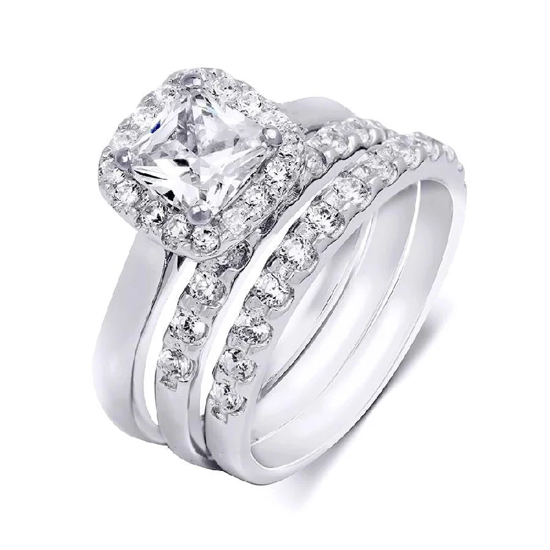 2.25 Ct Two Band Wedding Engagement Ring Set Princess Cut Silver