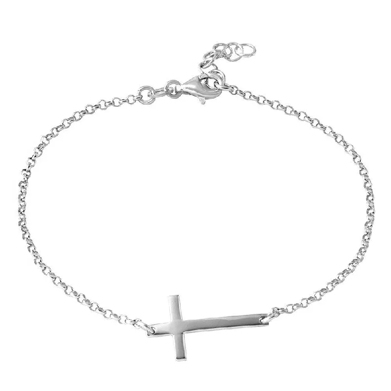 Silver 925 High Polished Italian Rolo Chain with Cross Bracelets - ARB00020RH