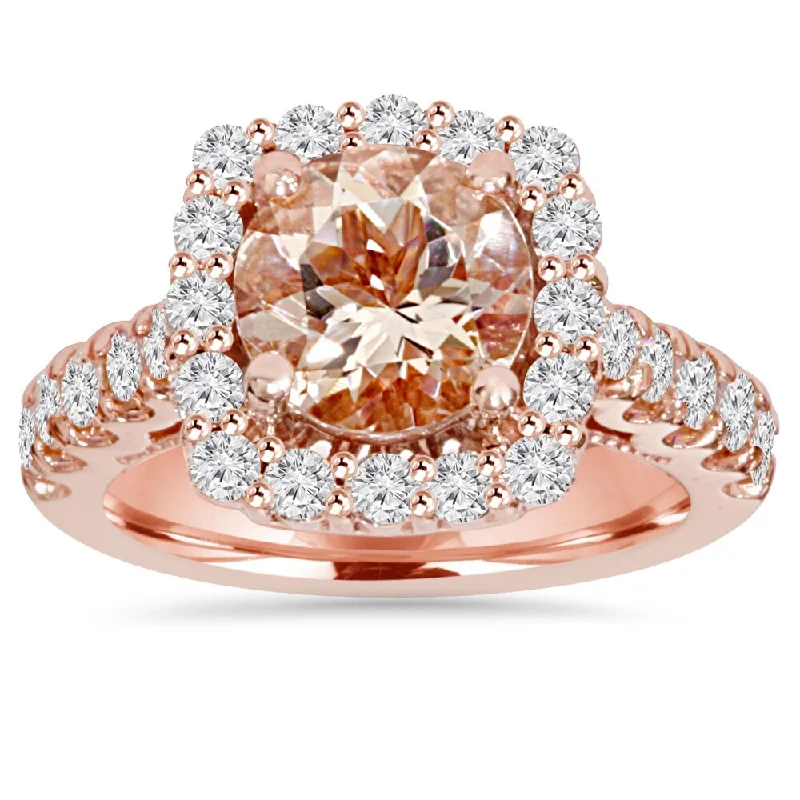 Pompeii3 14k Rose Gold 1 ct TDW Morganite and Diamond Cushion Halo Engagement Ring (I-J, I2-I3)