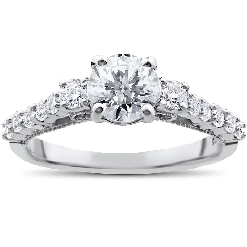 14k White Gold 1 1/2ct TDW Clarity Enhanced 3-Stone Vintage Diamond Engagement Ring