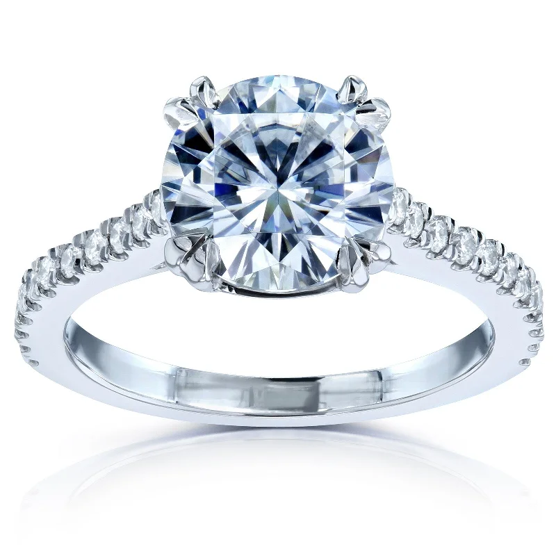 Annello by Kobelli 14k White Gold 2 1/5ct TGW Round Brilliant Moissanite and Diamond Halo Engagement Ring (GH/VS, GH/I)