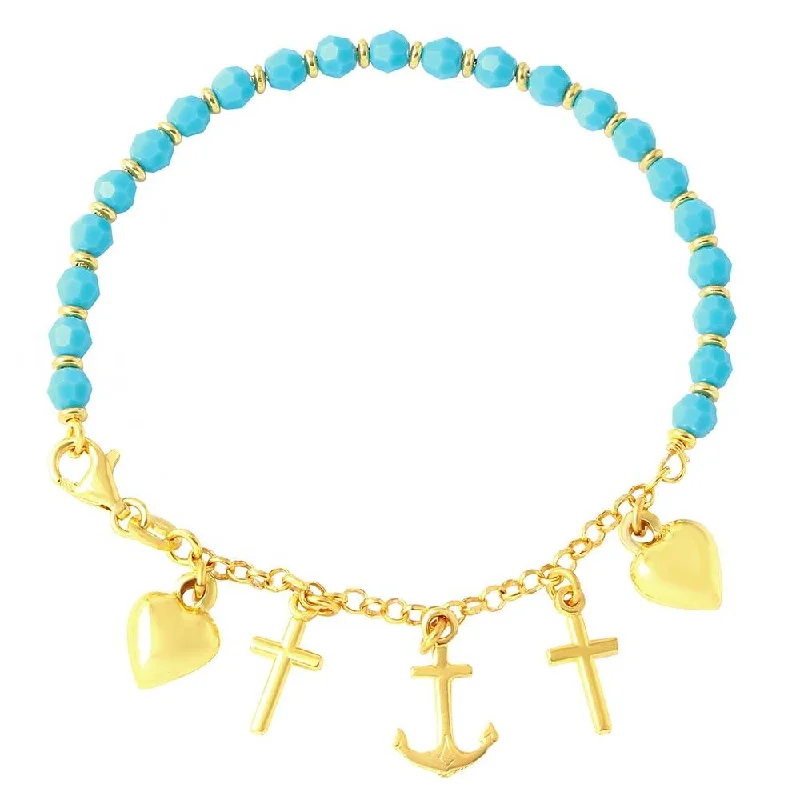 Silver 925 Gold Plated Charm Bracelet with Turquoise Beads - ARB00028GP