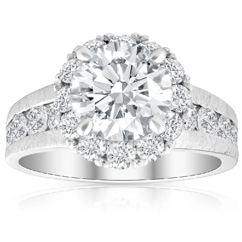 I/VS2 5Ct Lab Grown Diamond Halo Engagement Ring 14k White Gold