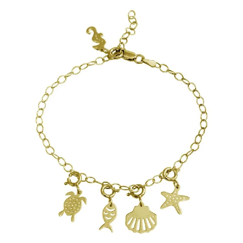 Gold Plated 925 Sterling Silver Aquatic Charms Bracelet - DIB00057GP