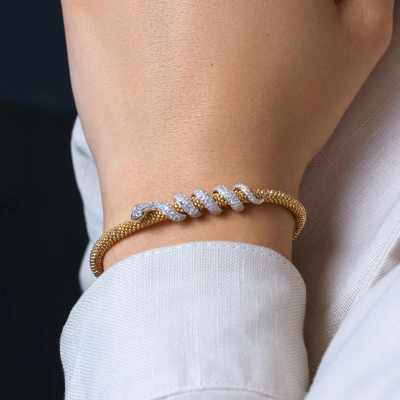 Silver 925 Gold Plated Snake Wrap Bracelet - ITB00185GP