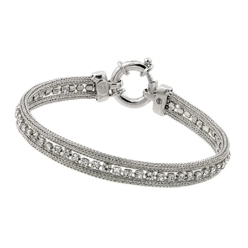 Silver 925 Rhodium Plated Clear Multiple Small Square CZ Bracelet - ECB007RH