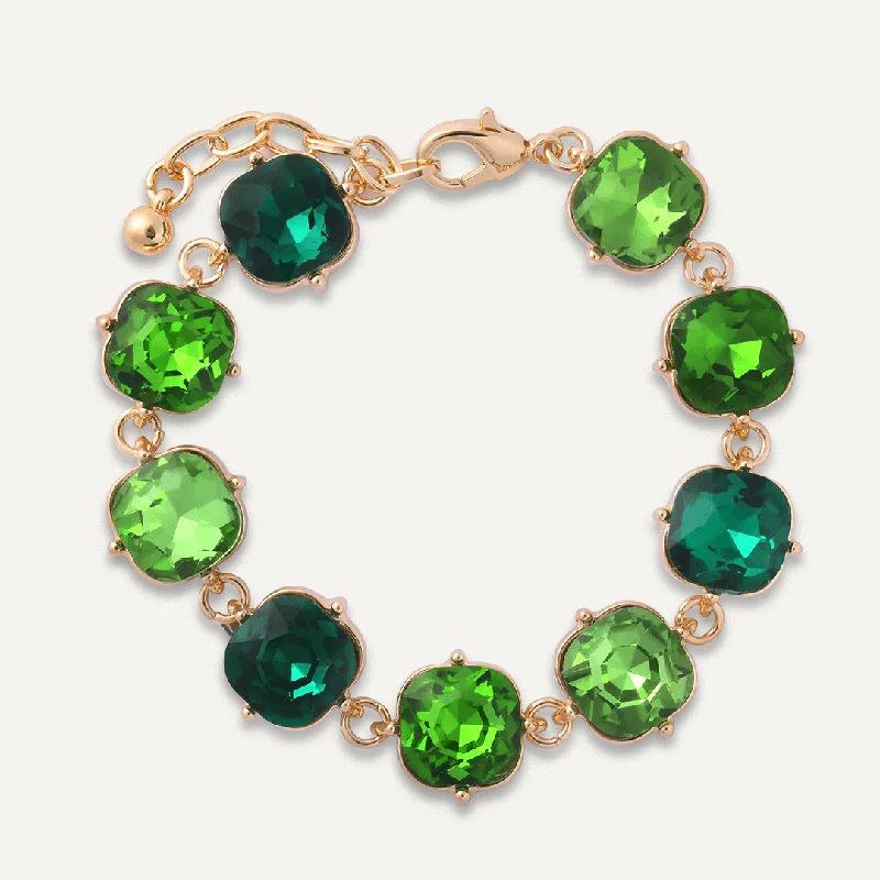 Green Geometric Jewel Clasp Bracelet In Gold-Tone