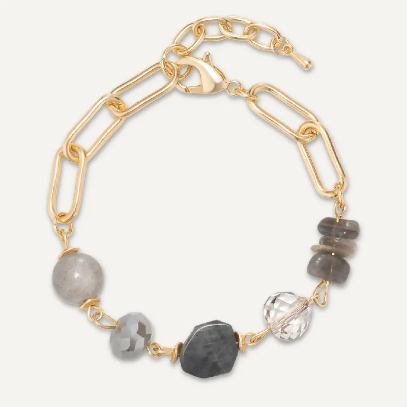 Grey Semi-Precious Stone & Crystal Clasp Bracelet In Gold-Tone