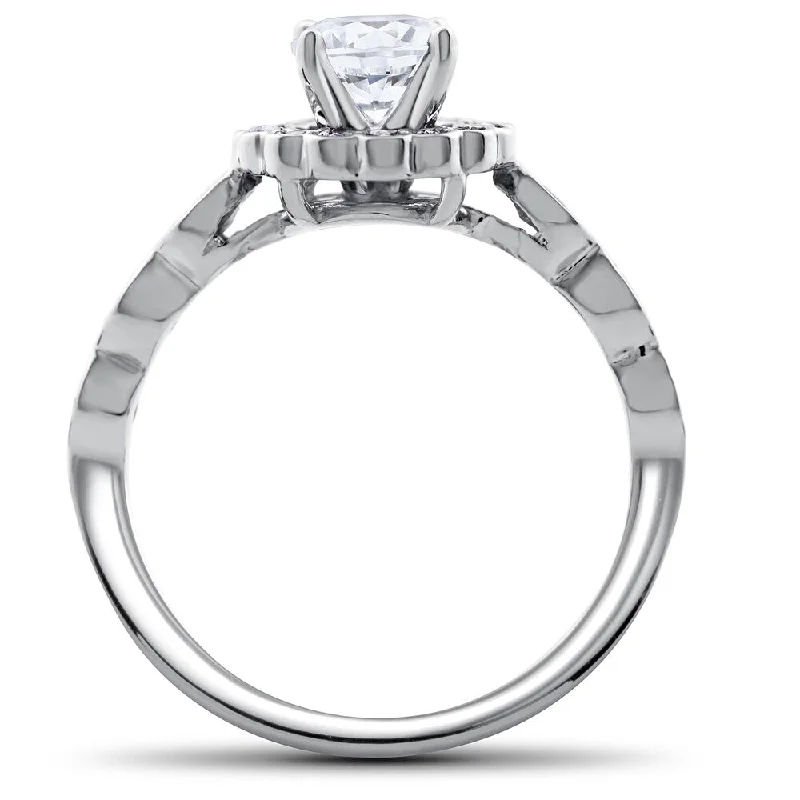 14k White Gold 7/8 ct TDW Vintage Halo Diamond Engagement Ring & Matching Wedding Band Set