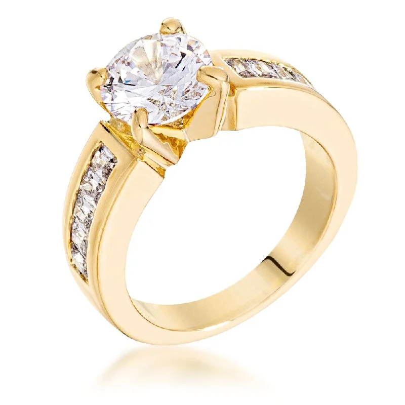 Cubic Zirconia Golden Engagement Ring